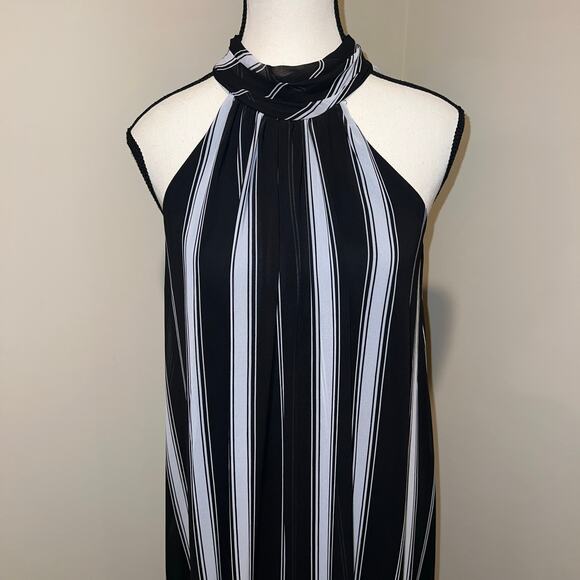 Halogen Wide Leg Halter Neck Black White Striped Flowy Jumpsuit Tie Neck Size XS - Picture 3 of 13